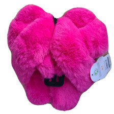 Wonder Nation Girl's Faux Fur Cross Band Slippers Hot Pink Size 2-3