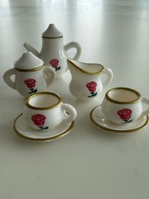 Vintage White Barbie Momoko Doll House Miniature Tea Serving Set Tea Pot 2 Cups