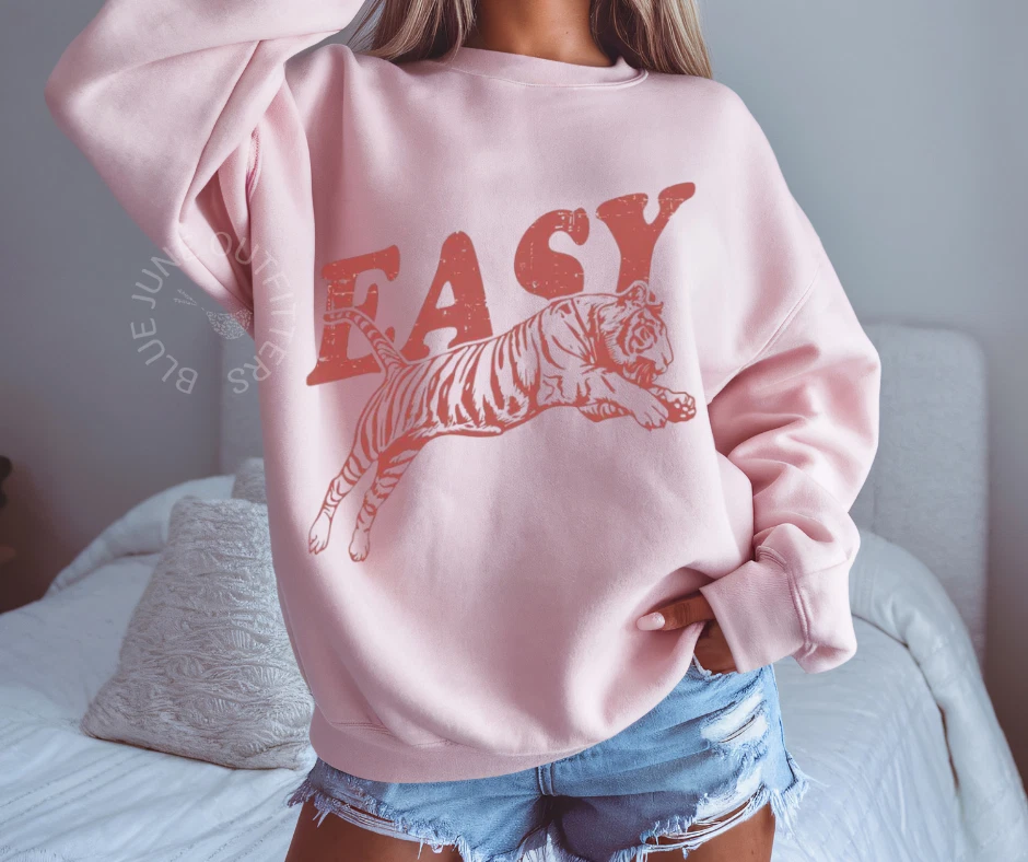 EASY Tiger Graphic Sweatshirt Unisex Vintage Pullover