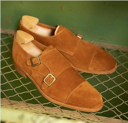 suede double monk strap shoes