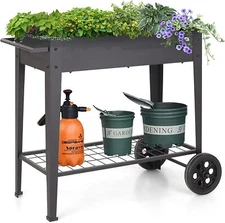 Raised Planter Box Garden Bed Planter with Legs on Wheel Metal Planter