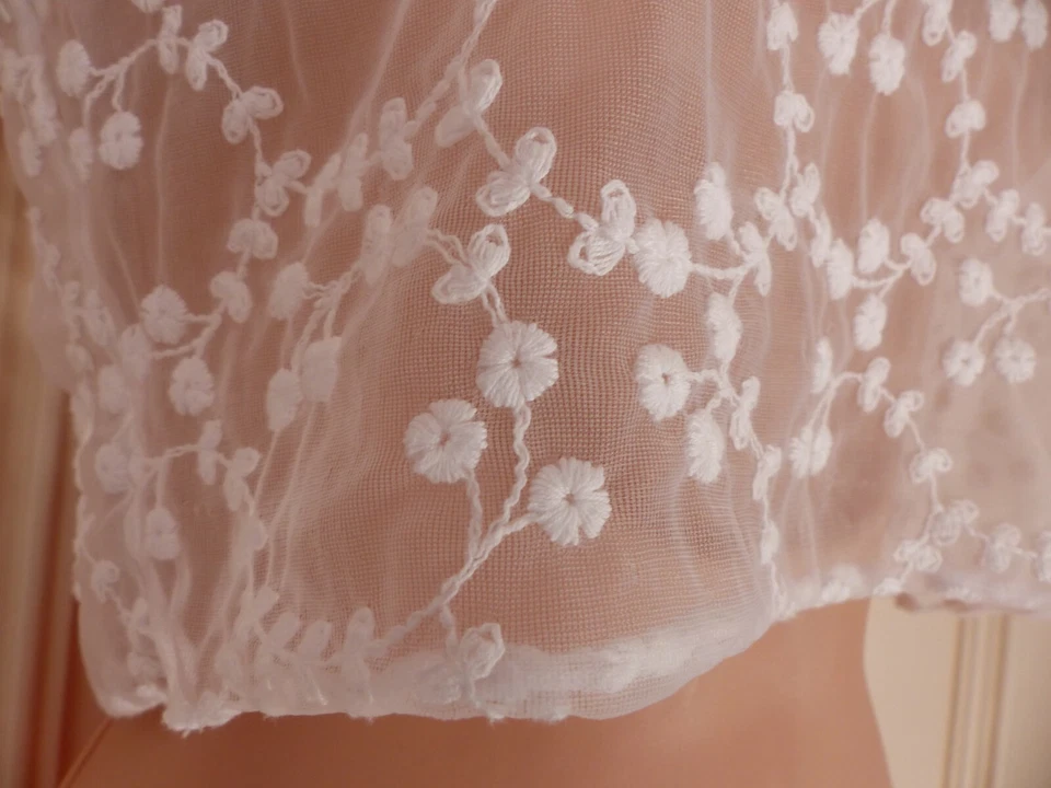 Topshop Petite size 10 white sheer cropped top, short sleeves, floral embroidery - Image 4 of 4