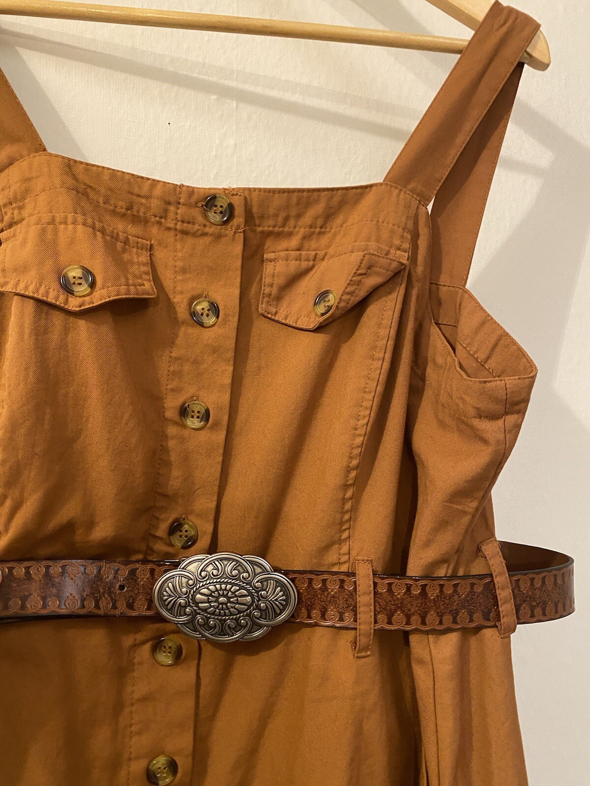 Rust Color Strap Tortoise Shell Button Up Dress S… - image 5