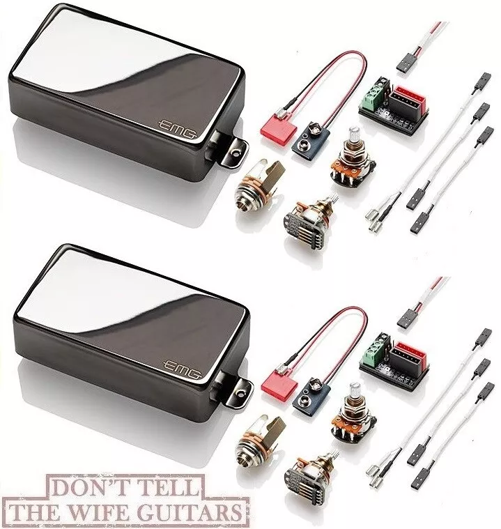 EMG 81 + 85 BLACK CHROME ACTIVE HUMBUCKER PICKUP SET SHORT SHAFT POTS & WIRING