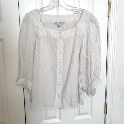 & Other Stories White Square Neck Semi Sheer Blouse Top Size 10