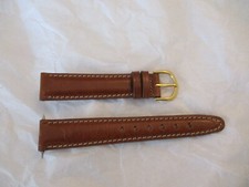 GenUINE leather watchstrap watch band strap 18 MM usa cognac gold contrast stit
