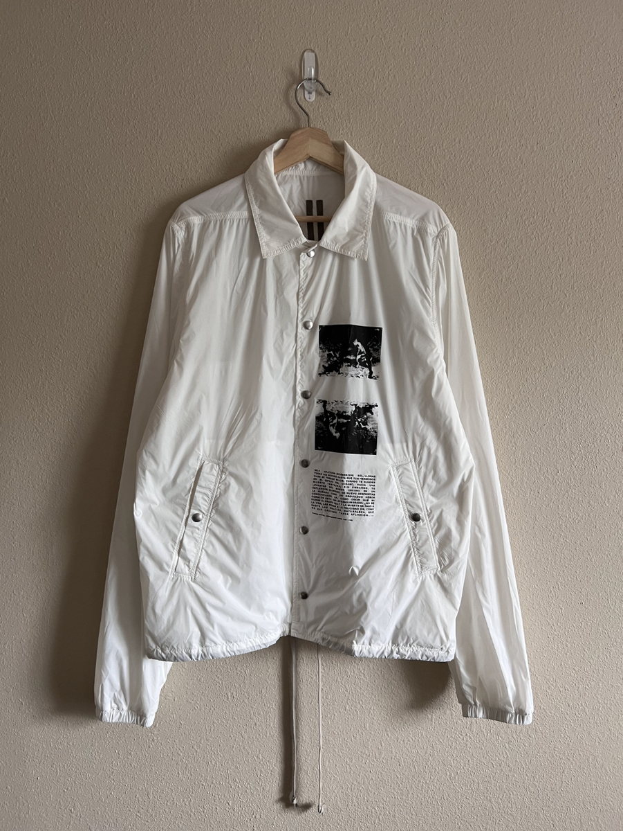 Rick Owens DRKSHDW Printed Coach Jacket - Size Large - White - NEW 