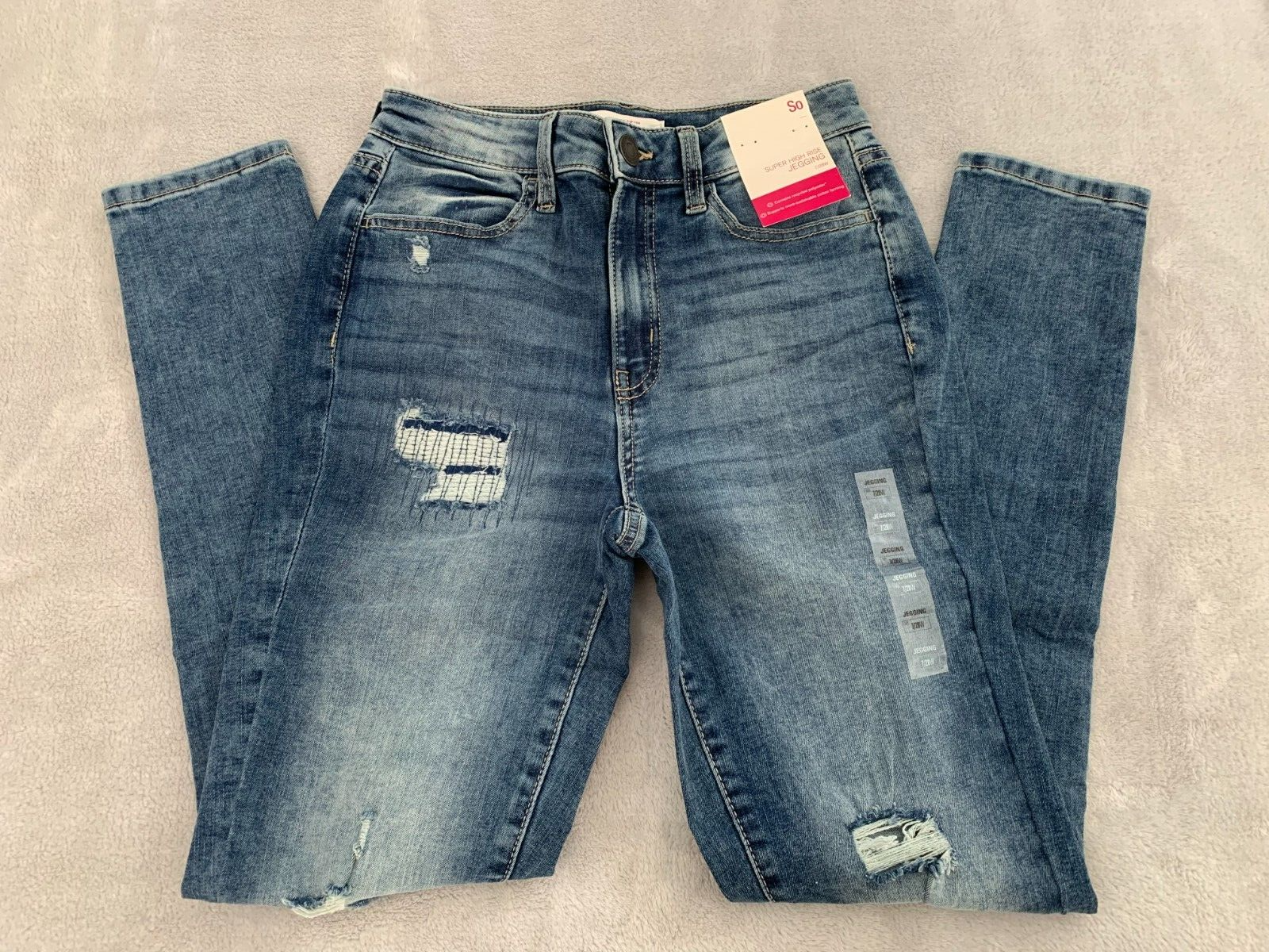 SO Skinny Jeans Jeggings Super High Rise Distressed Stretch Size 7 W26 x L28-image
