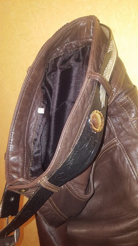 PANTALON DE CUERO MARRON Cinturón MOTO Harley Hombre/Mujer Talla L  Artesanal | eBay