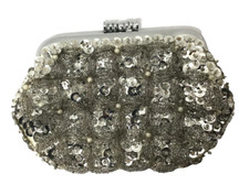 Safco Bag Silver Sequined Beaded Vintage Mini Clutch Purse