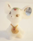 Fenton Figurine Handpainted Signed 3" Small White Mouse Holiday Themed Vest Opal