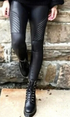 SPANX Faux Leather Shiny MOTO LEGGINGS-20136R-BLACK-Size XS-VGUC!