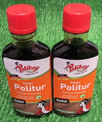 (49,50 /L) 2x Poliboy fixneu POLITUR für dunkles Holz (2x100ml Fl.) Versand 0 