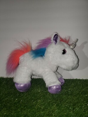 Aurora Sparkle Tales 10  White Unicorn Horse Stuffed Plush Mystical Glitter Eyes
