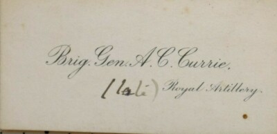 C1915 Calling Card Militär Brigadier General a. C.Currie (Late) Royal Artillery