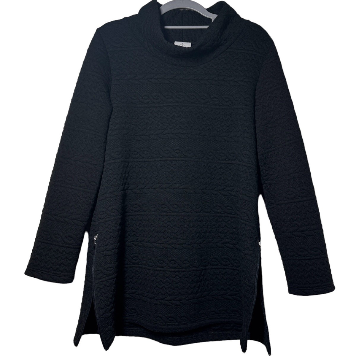 Papillon Blanc Tunic Black Sweater Mock Neck Side Zip Womens Large Made  Canada