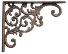 Decorative Cast Iron Shelf Bracket – 9.38" Heavy-Duty Ornate Wall Support Brown