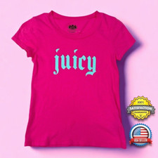 Juicy Couture Logo T-Shirt Girls 8 Lightweight Shocking Pink Graphic Tee NWD 