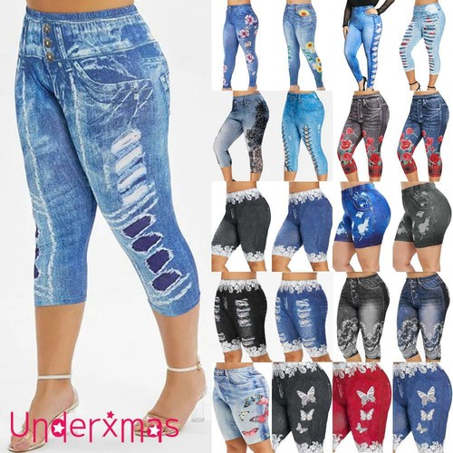 Womens High Waist Denim Look Skinny 