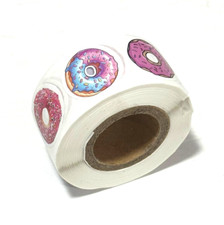 Small 500 Pcs Roll DONUT BADGE STICKERS FOR KIDS