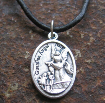 Schutzengel Halskette Leder Schwarz heilig Damen Herren Kette St. Michael Patron