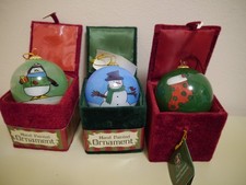 Hand Painted Christmas Ornaments, Glass w Box 3"