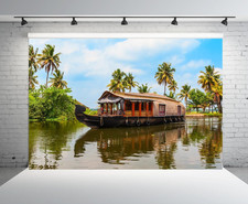 7x5ft Fabric India Scenery Backdrop A houseboat Sailing Backwaters State Backgro