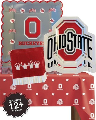 Ohio State party supplies with OSU tablecloth plates and napkins (37 piece set)