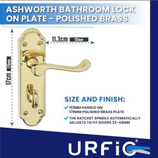 Bathroom Door Handle Set Polished Brass T-Shaped Modern Lockable | URFIC Ashw...