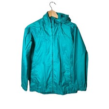Lands' End Youth Kids Large 14 Green Packable Rain Jacket Windbreaker