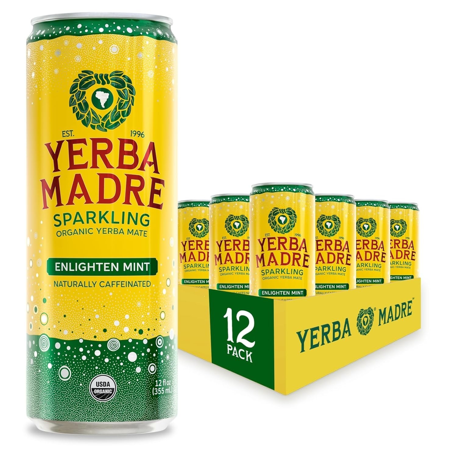 Yerba Madre Organic Sparkling Yerba Mate, Enlighten Mint, 12