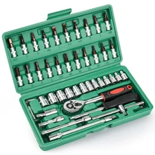 46 Pieces 1/4 Inch Drive Socket Ratchet Wrench Set, with Reversible Ratchet, ...