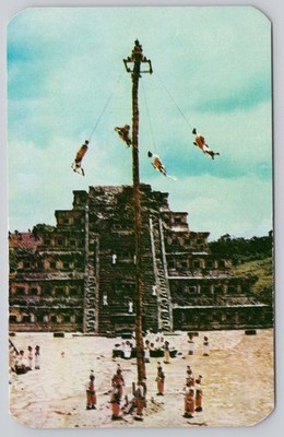 Vintage Voladores de Papantla El Tajin Pyramid Mexico Postcard