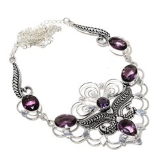 Amethyst Edelstein Handmade 925 Sterlingsilber Schmuck Halskette Gr.
