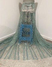 Green Beaded Sequins Embroidery Bridal Lace Fabric 50 Width Sold By The Yard