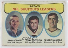 1971 Topps League Leaders Ed Giacomin Tony Esposito Cesare Maniago #5 HOF 0o67