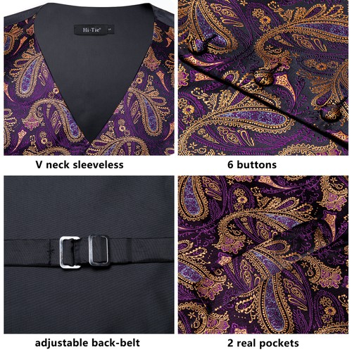 Men's Tuxedo Vest & Bowtie/Necktie Set, Classic Formal Waistcoat Paisley Floral - Picture 63 of 224