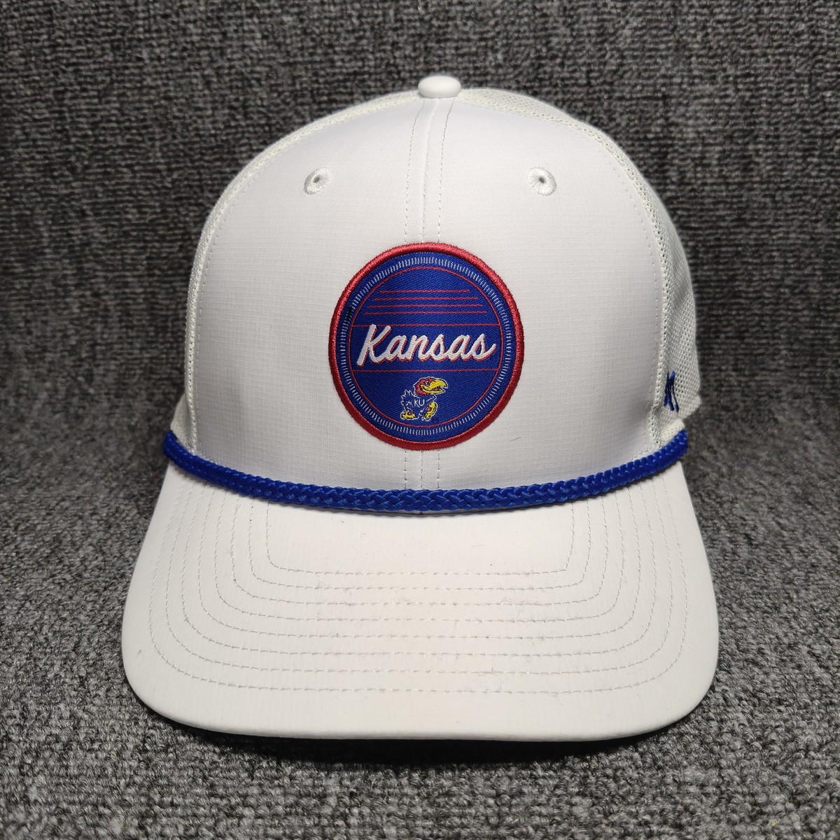 '47 Brand Kansas Jayhawks NCAA White Trucker Snapback Hat Rope Detail