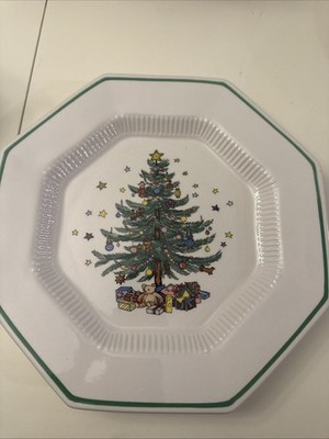 Vintage Nikko Christmastime Octagon Christmas Tree Dinner Plate 10 3/4'' MINT