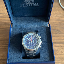 Festina Herren Chronograph Quarz Edelstahl blau 100m Tachymeter Datum F6889