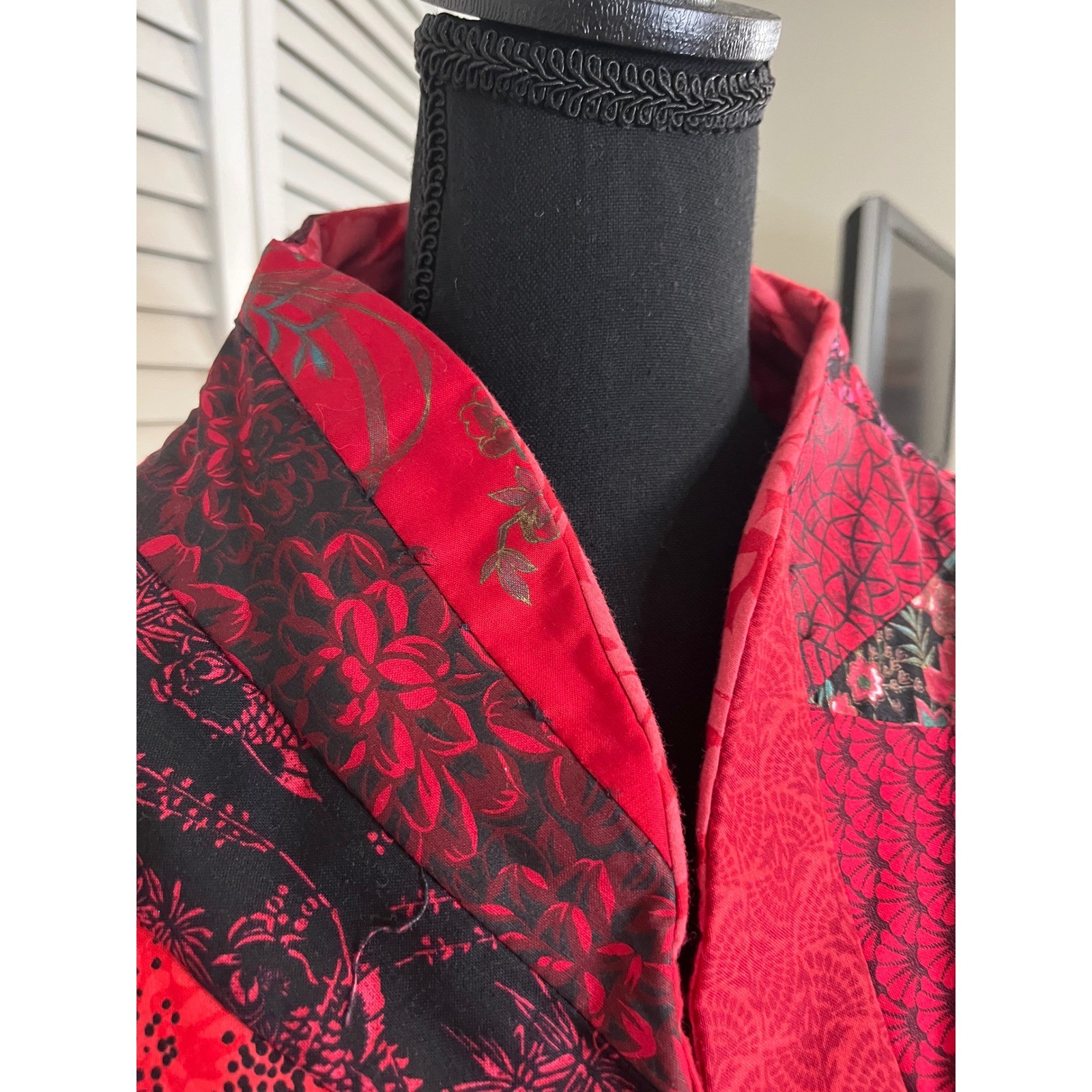 Patchwork Kimono Jacket Red Black Handmade Artsy … - image 7