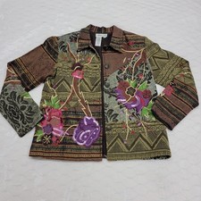 Coldwater Creek Petite Small Patchwork Jacket Embroidered Floral Sequin PS AS-IS