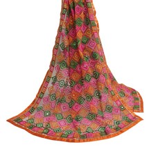 Sushila Vintage Multi-Color Indian Dupatta Net Mesh Embroidered Long Stole Hijab