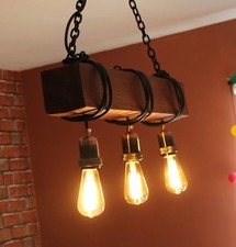 Industrial Wooden Chandelier Loft Ceiling Light Vintage Rustic Pendant 60cm