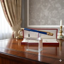 Cartier Trinity Blue Marble Lacquer Ballpoint Pen 18K Gold Finish — With Box