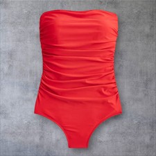 J. Crew Ruched Bandeau One Piece Swimsuit Size 24 Bright Red Removable Straps