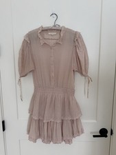 Love Shack Fancy Women’s Pink 100% Cotton Mini Tiered Short Sleeve Dress Sz M