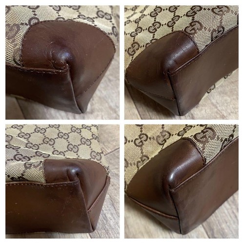 Gucci sac fourre-tout bandoulière main toile cuir marron beige du Japon authentique - Photo 17/24