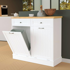 Wooden Tilt Out Trash Cabinet with Drawer - 10 Gallon Recycling Sorter