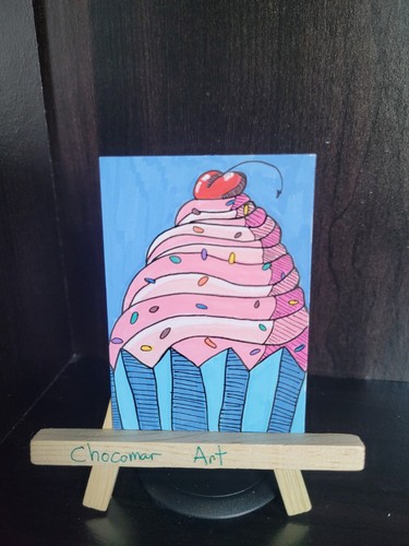 Cupcake Swirl- Original Art ACEO Miniature Painting Acrylic Marker